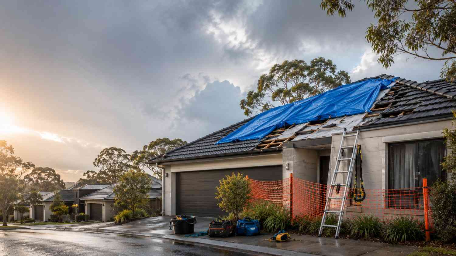 Central Texas home showing hail-impacted asphalt shingles after a spring storm