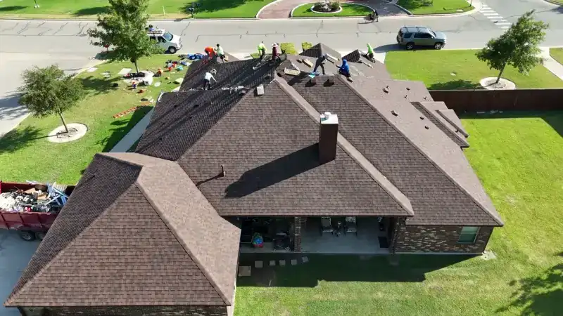 Aerial view of a Central Texas residential roof