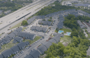 Arial view of multifamily community in North Austin after roof replacement using insurance from hail damage for property management team